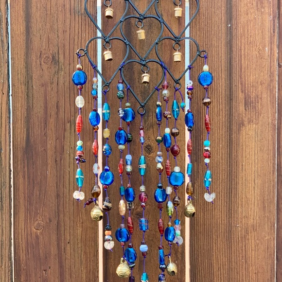 Diamond Shaped Heart Wind Chimes Hand Blue Glass Beads (Made To Order) - Picture 8 of 9